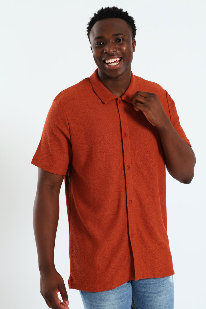 Chunky Crepe Knit Shirt - Rust