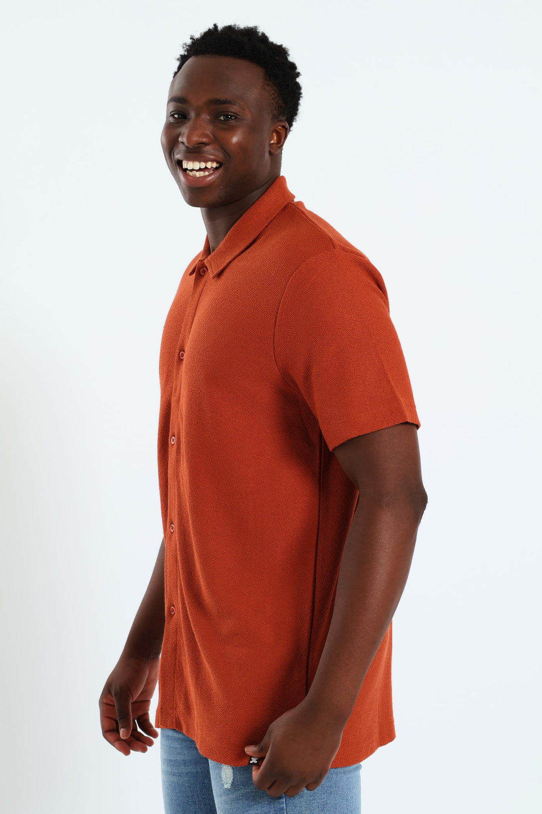 Chunky Crepe Knit Shirt - Rust