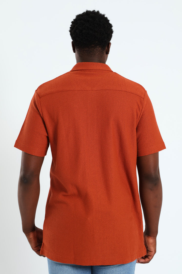 Chunky Crepe Knit Shirt - Rust