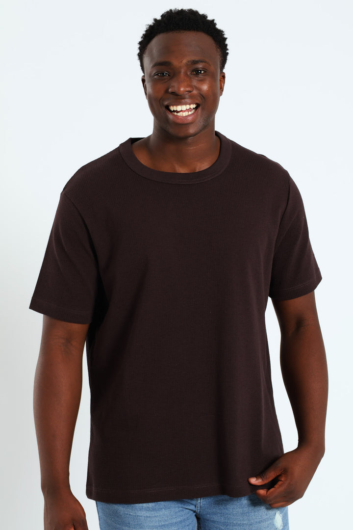 Basic Grid Waffle Tee - Chocolate