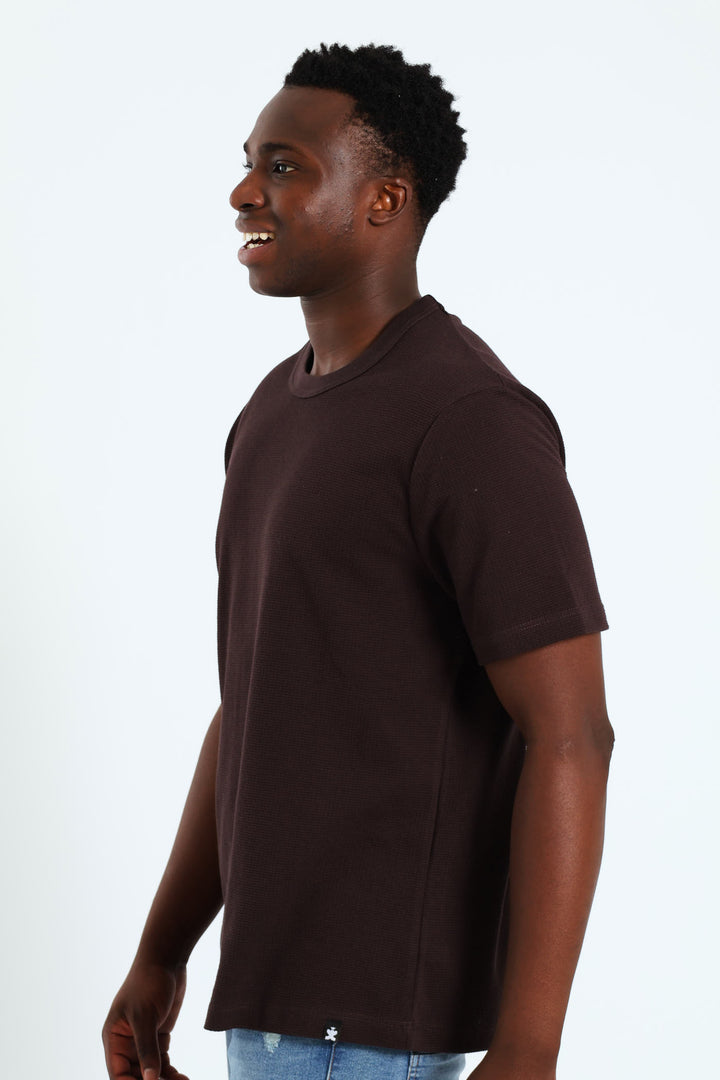 Basic Grid Waffle Tee - Chocolate