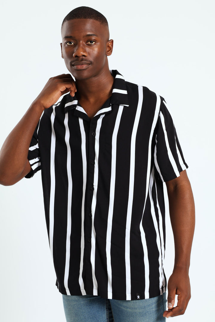 Short Sleeve Stripe Shirt - Black