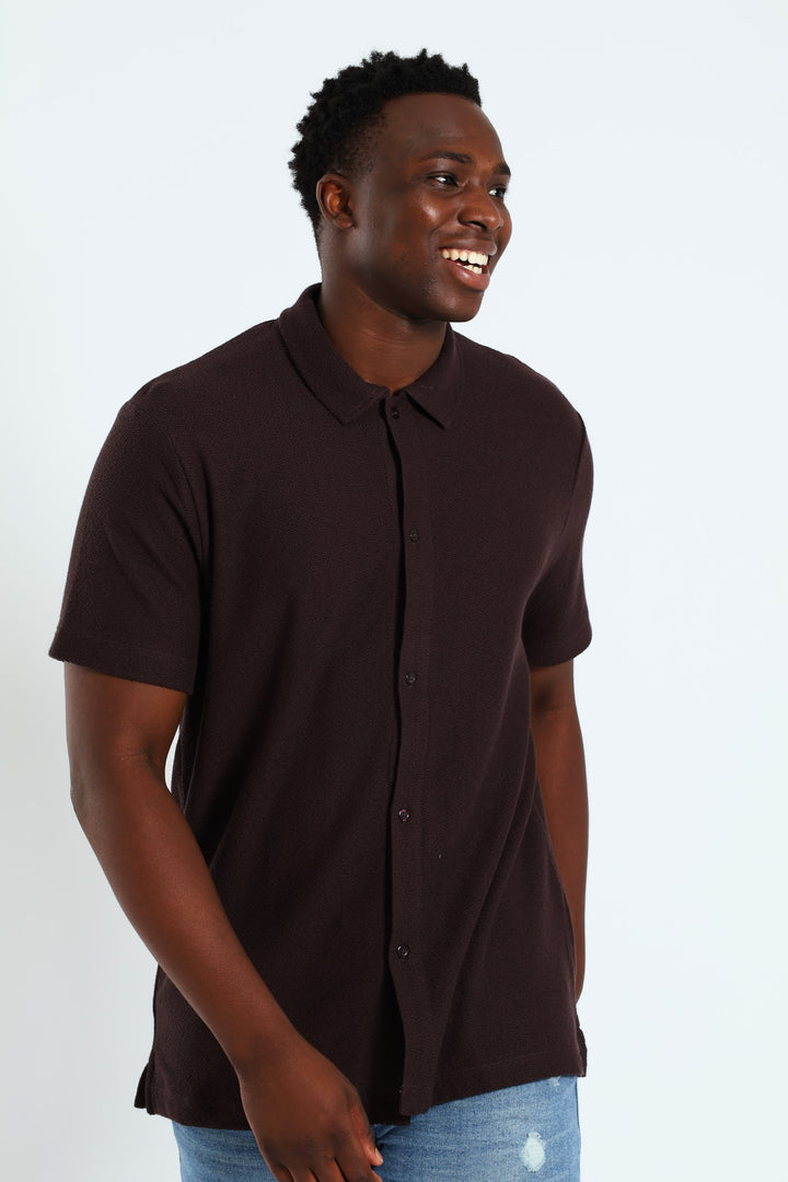 Chunky Crepe Knit Shirt - Chocolate