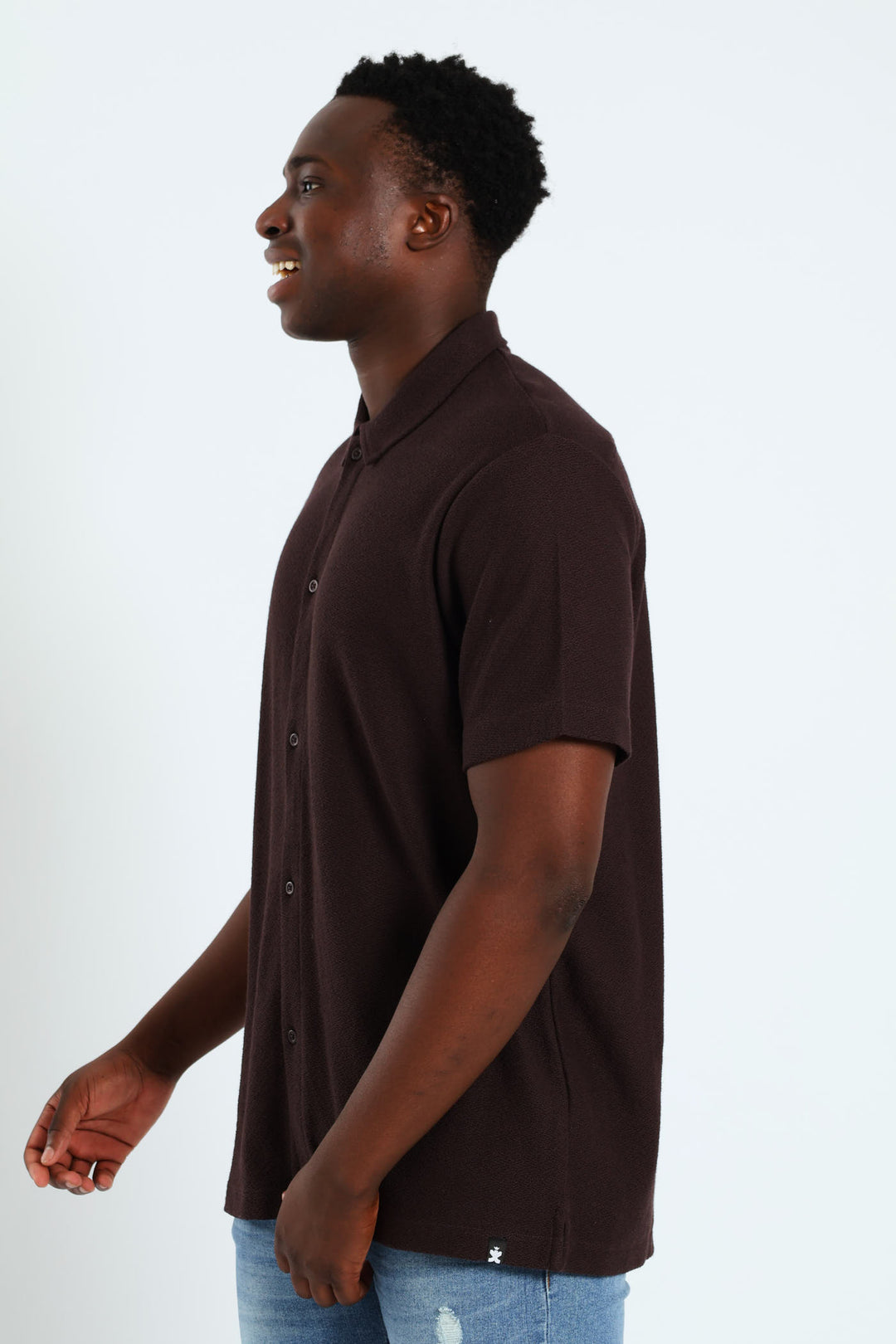 Chunky Crepe Knit Shirt - Chocolate