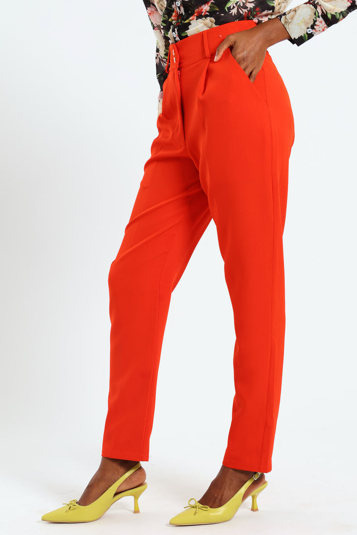 Double Button Slim Leg Pants - Red