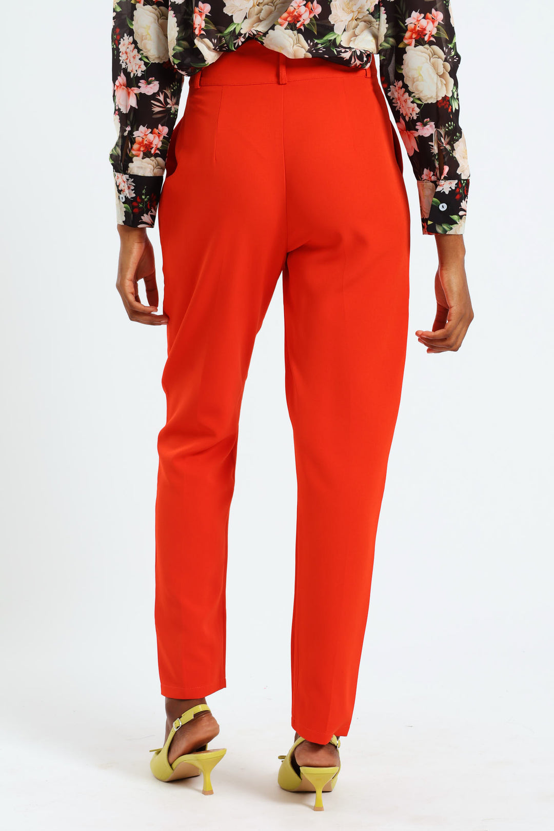 Double Button Slim Leg Pants - Red