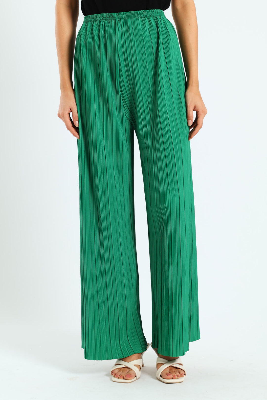 Plisse Wideleg Pants - Emerald