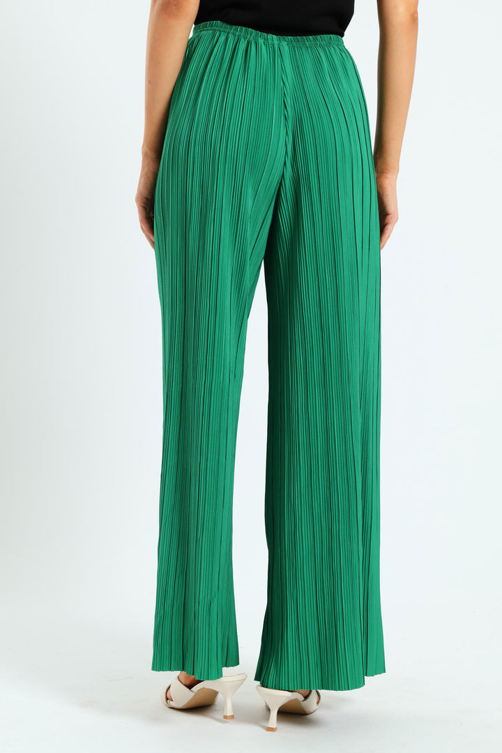 Plisse Wideleg Pants - Emerald