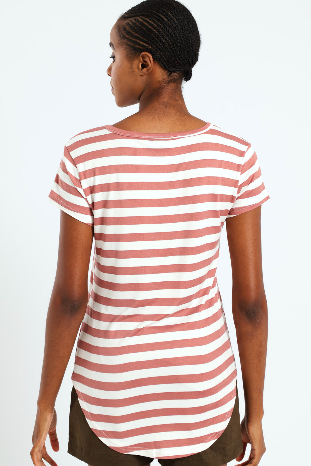 Stripe Pocket Tee - Deep Rose