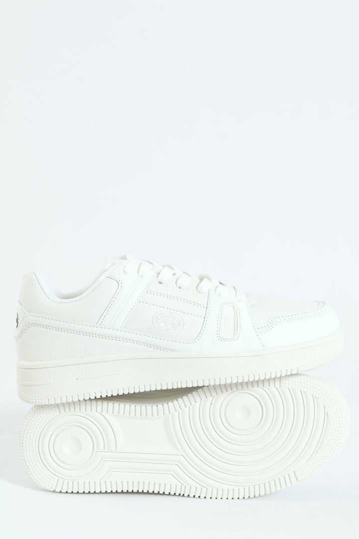 Panelled Closed Toe Lace Up Sneaker - White/White