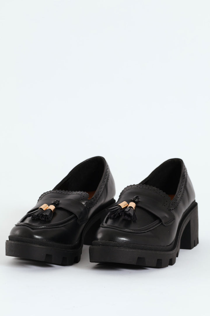 Chunky Tassel Laser Cut Loafer - Black