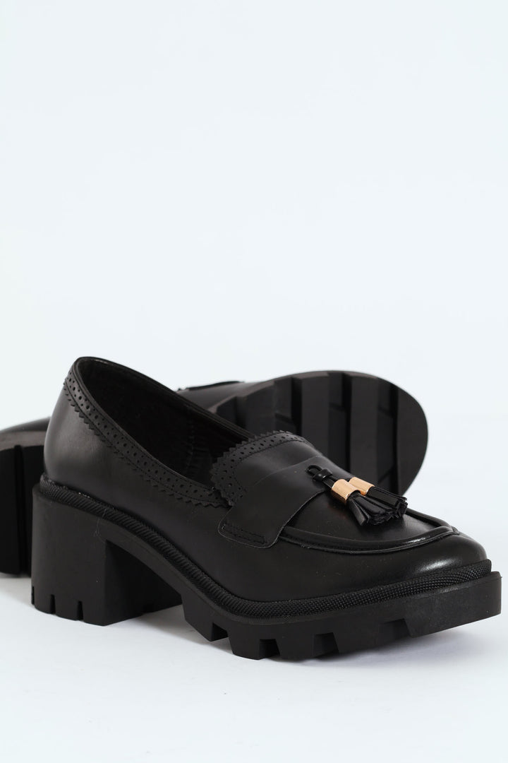 Chunky Tassel Laser Cut Loafer - Black