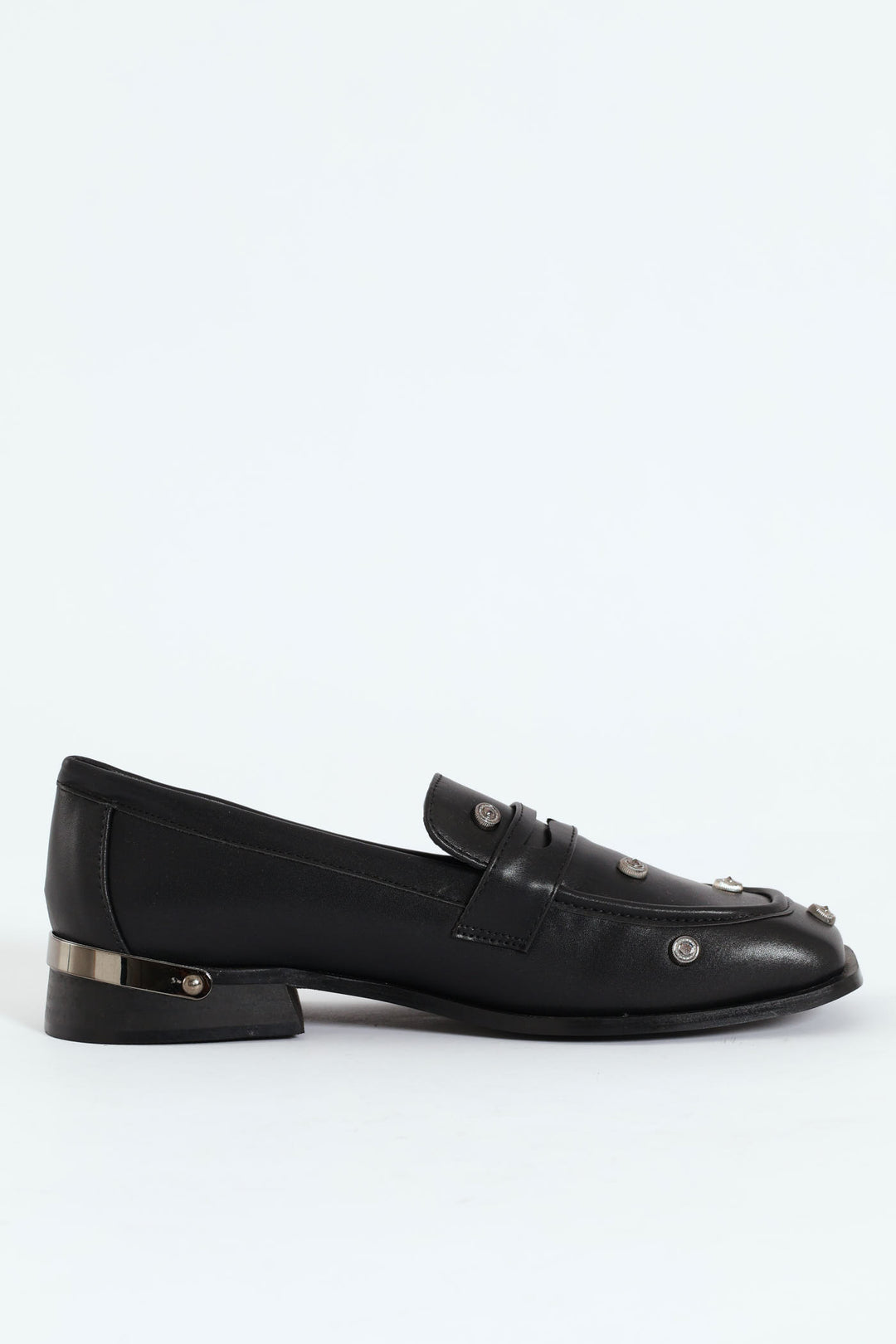 Studded Square Toe Loafer - Black