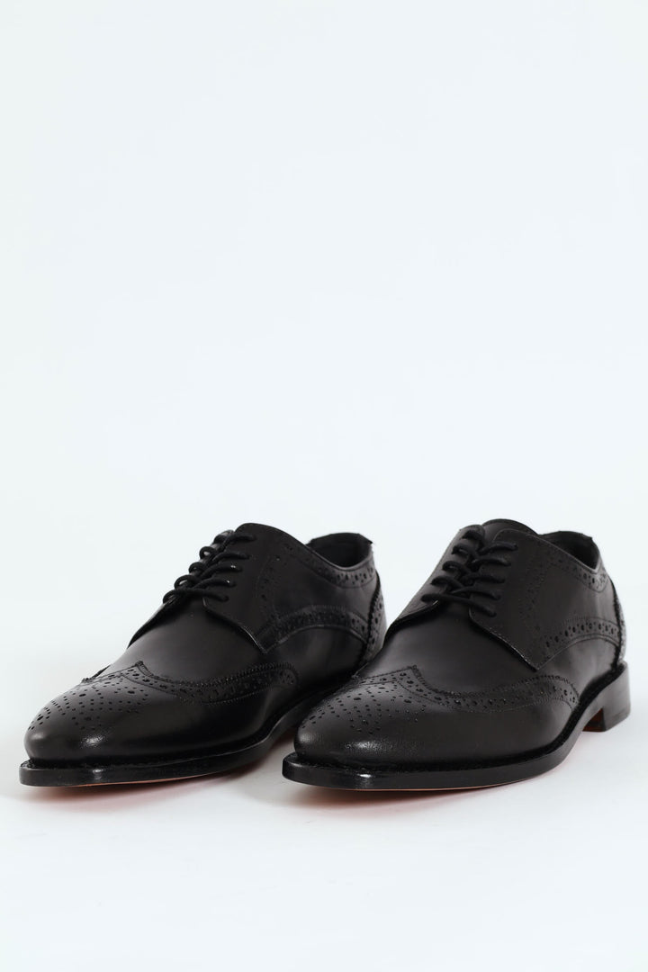 Wesley Brogue Apron Lace Up Derby Shoe - Black