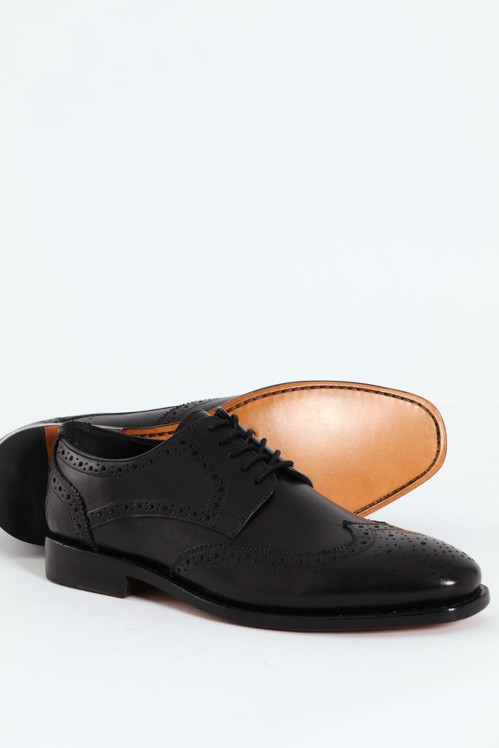 Wesley Brogue Apron Lace Up Derby Shoe - Black