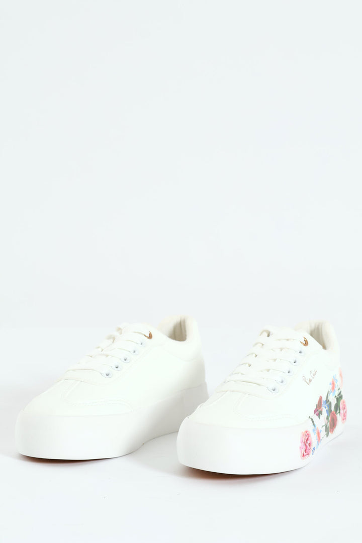 Bouquet 1 Floral Lace Up Platform Sneaker - White