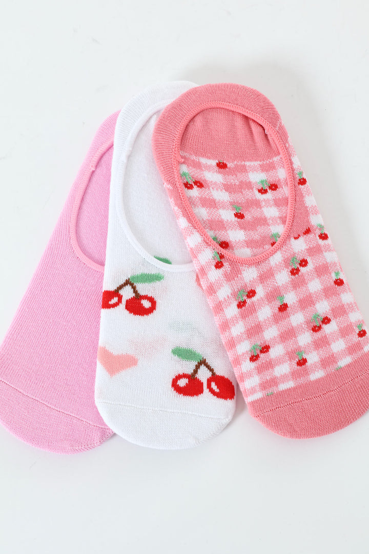 3 Pack Cherries Secret Socks - White/Pink