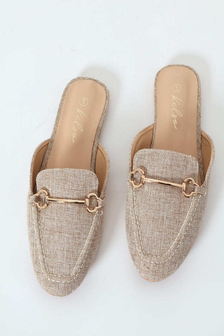 Canvas Push In Loafer With Trim - Natural