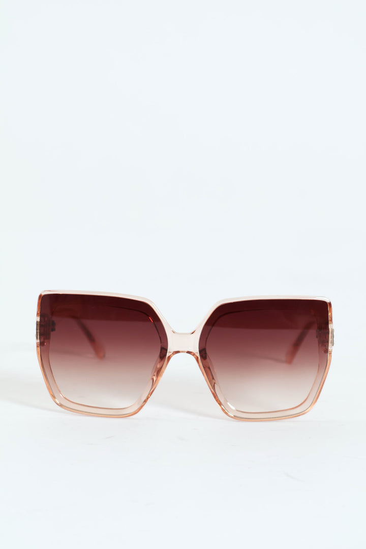 Square Gradient Diamante Temple Sunglasses - Pink