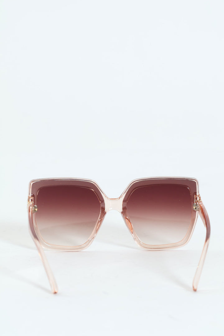 Square Gradient Diamante Temple Sunglasses - Pink