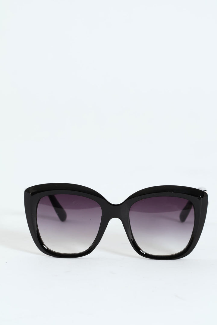 Rounded Cateye Gold Temple Detail Sunglasses  - Black