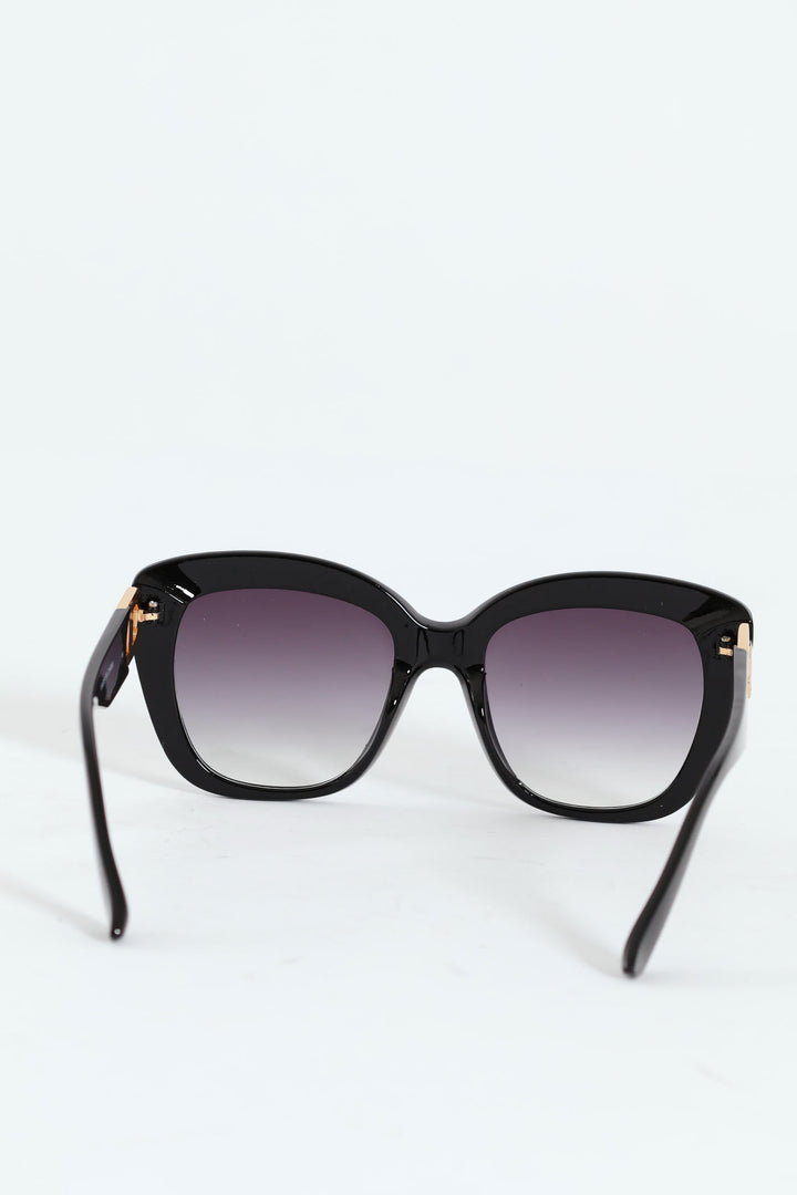 Rounded Cateye Gold Temple Detail Sunglasses  - Black