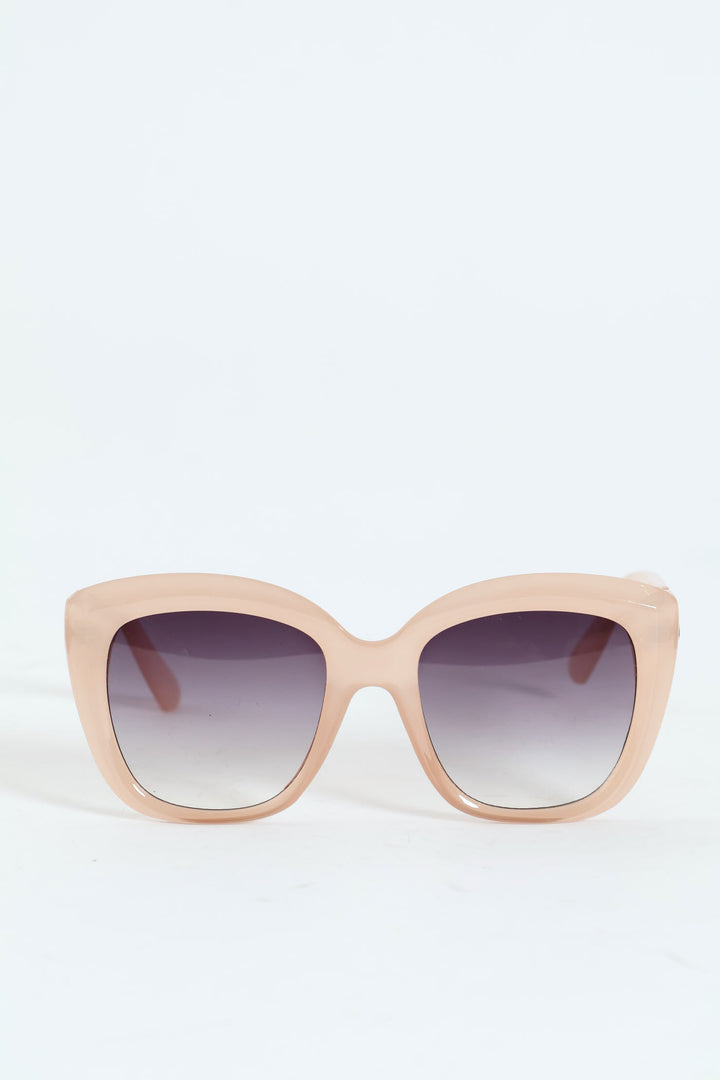 Rounded Cateye Gold Temple Detail Sunglasses  - Light Pink