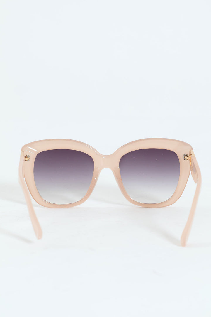 Rounded Cateye Gold Temple Detail Sunglasses  - Light Pink