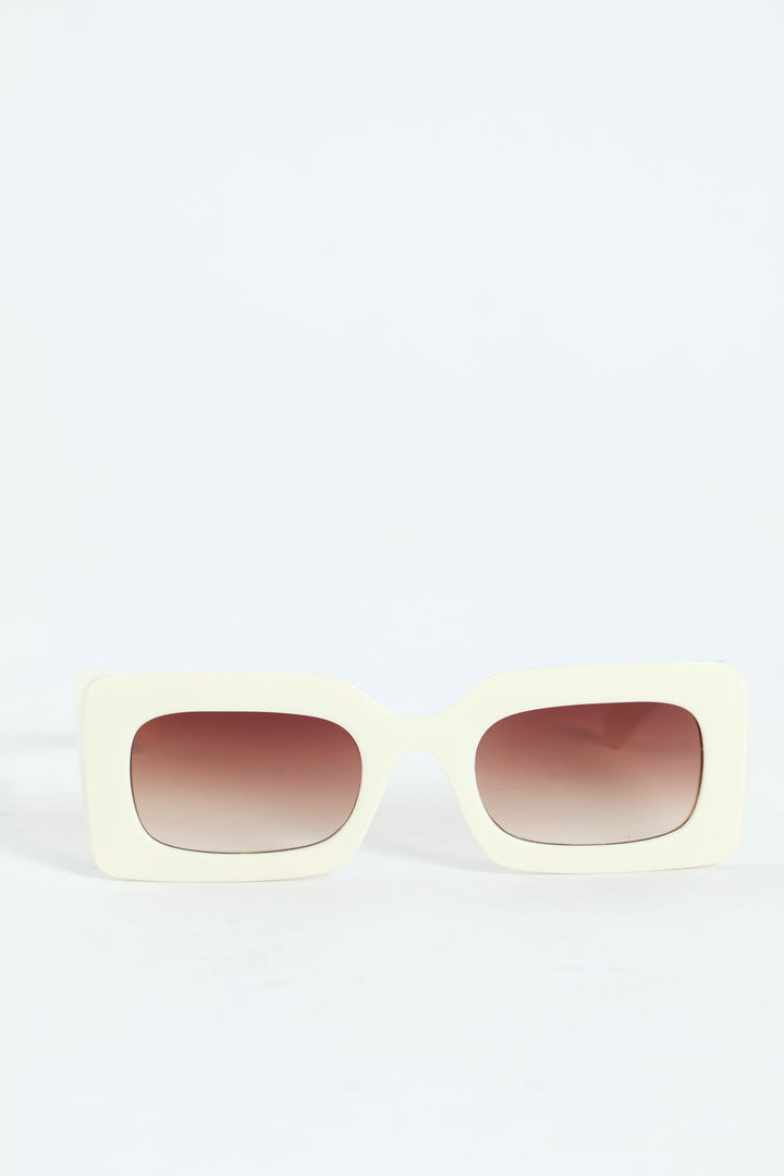 Rectangular Smoke Lense Sunglasses - Cream