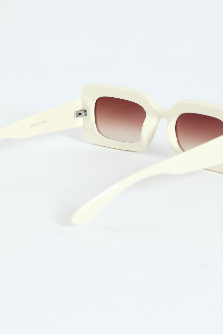 Rectangular Smoke Lense Sunglasses - Cream