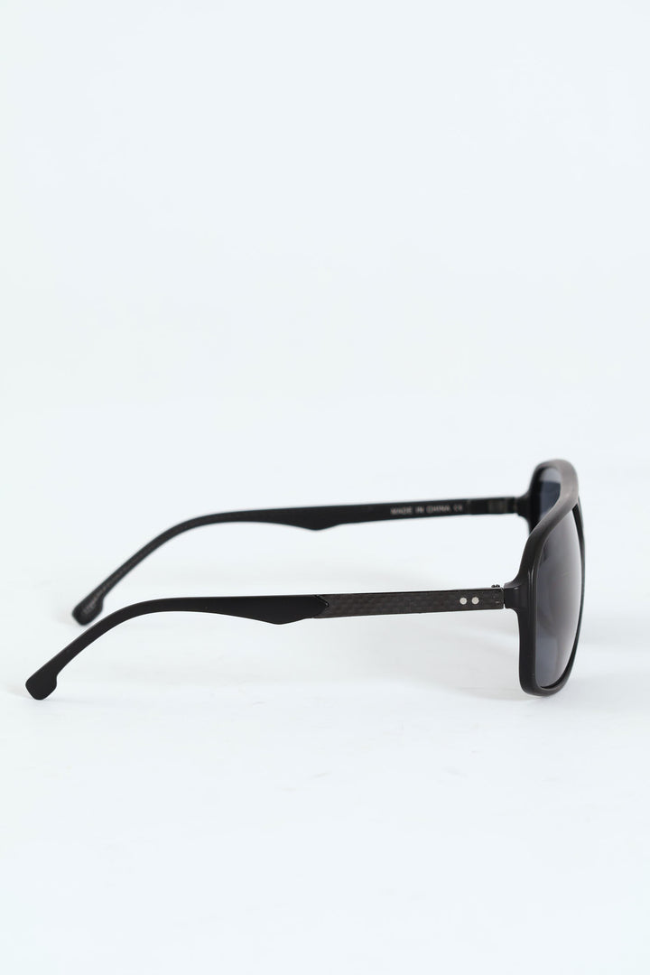 Matte Retro Aviator Sunglasses - Black