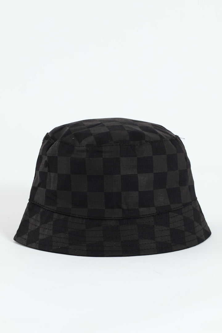 Reversible Checkerboard Bucket Hat - Black