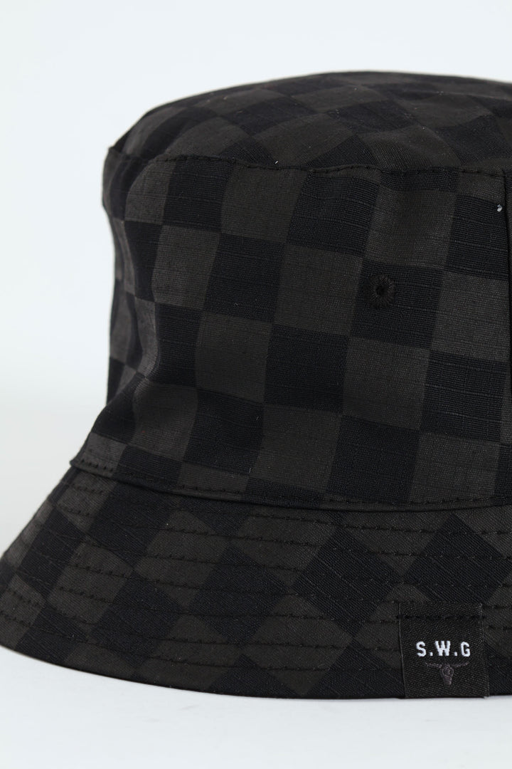 Reversible Checkerboard Bucket Hat - Black