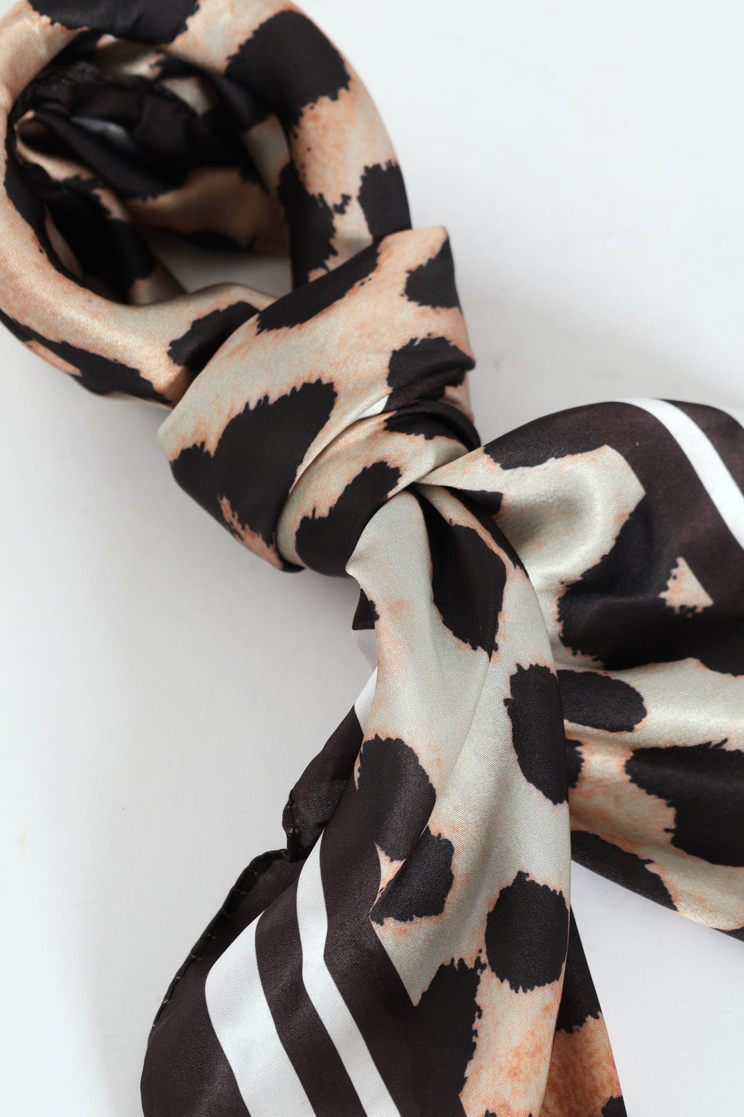 Leopard Boarder Print Satin Feel Scarf - Brown