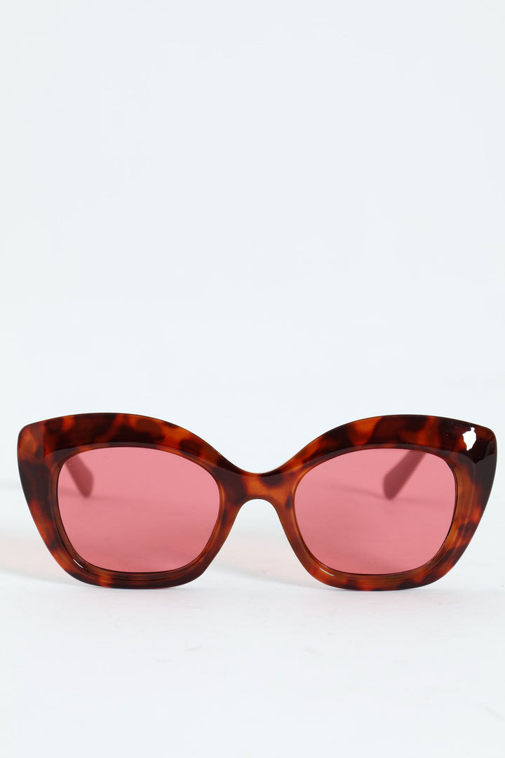 Pink Temple Pink Lense Cateye Sunglasses - Tortoise