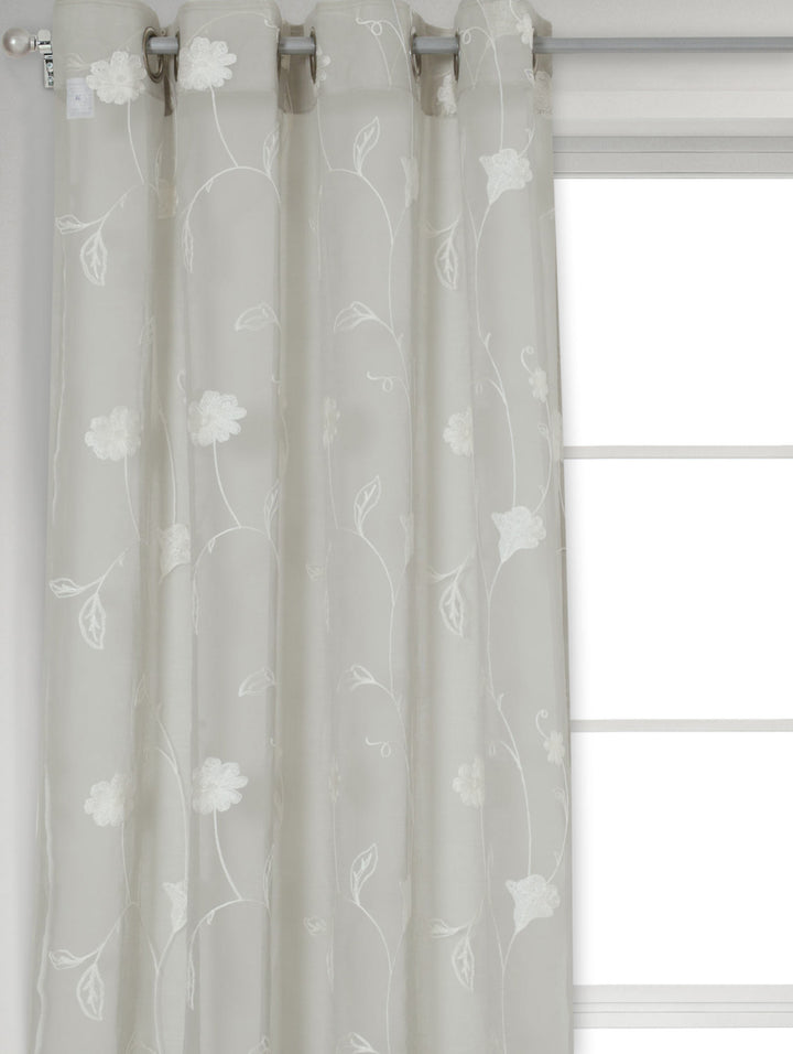 Eyelet Standard Length Sheer Blooming Curtain - Grey