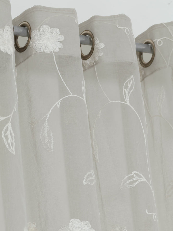 Eyelet Extra Width & Extra Length Sheer Blooming Curtain - Grey