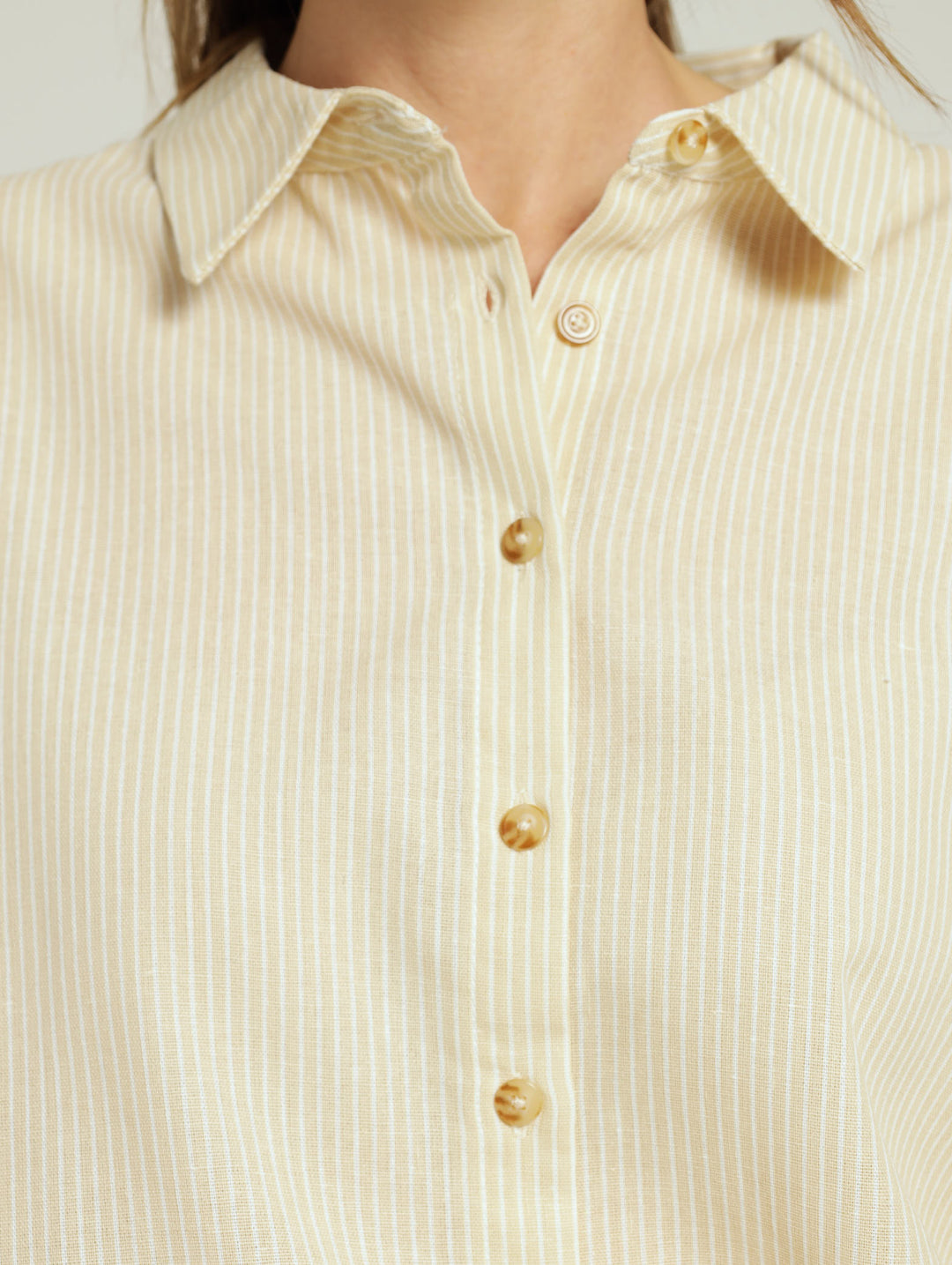 LONG SLEEVE RELAXED STRIPE LINEN SHIRT - WHITE/BEIGE