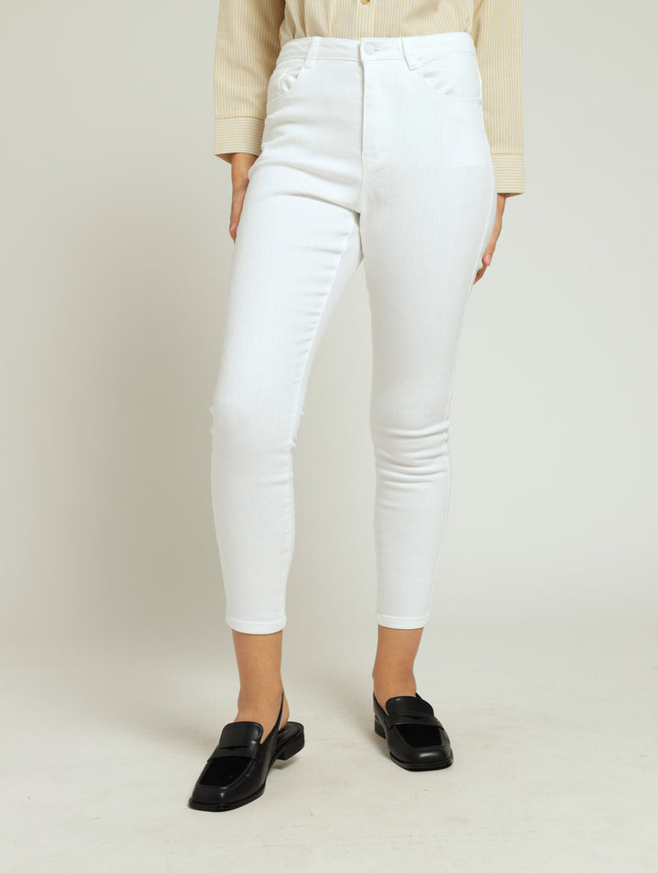 Zigzag Embellished Skinny Jean - White