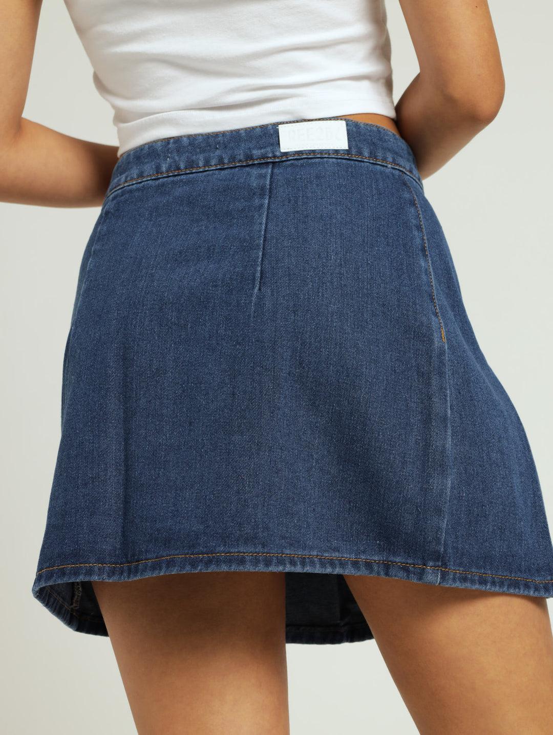 Denim Pleated Skirt - Mid Blue