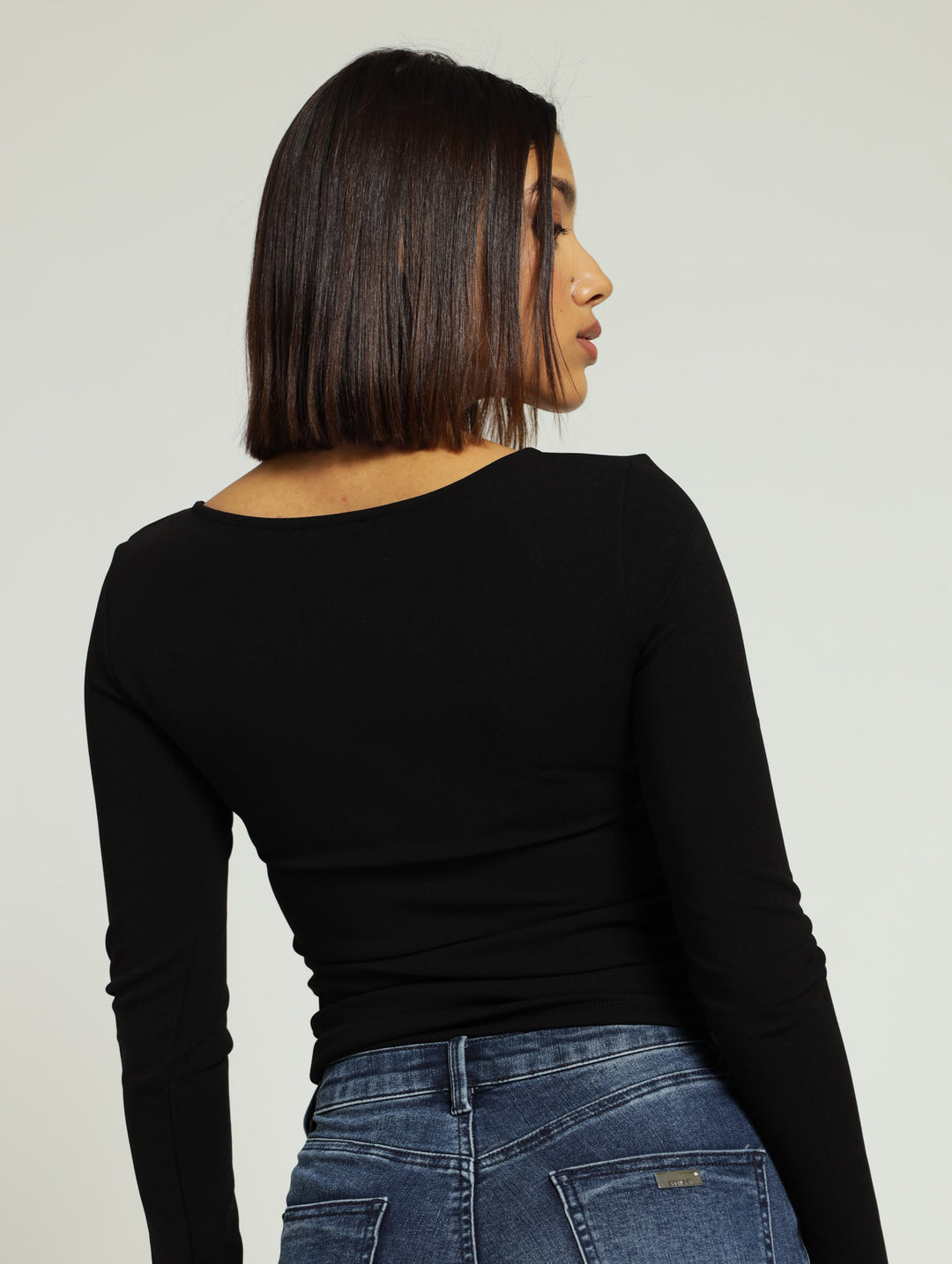 Zip Through Top With Panel Detailing - Black