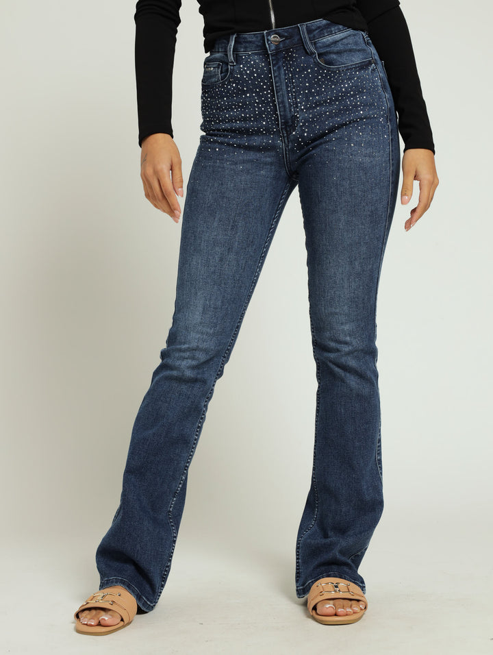 High Waist Bootleg Jeans - Mid Blue