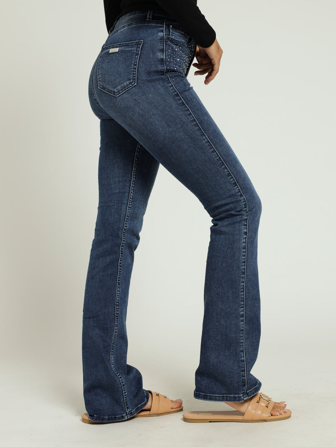 High Waist Bootleg Jeans - Mid Blue