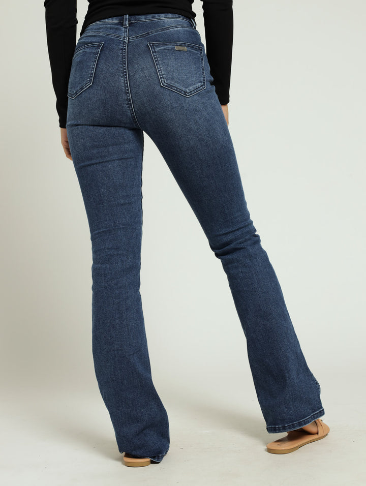 High Waist Bootleg Jeans - Mid Blue