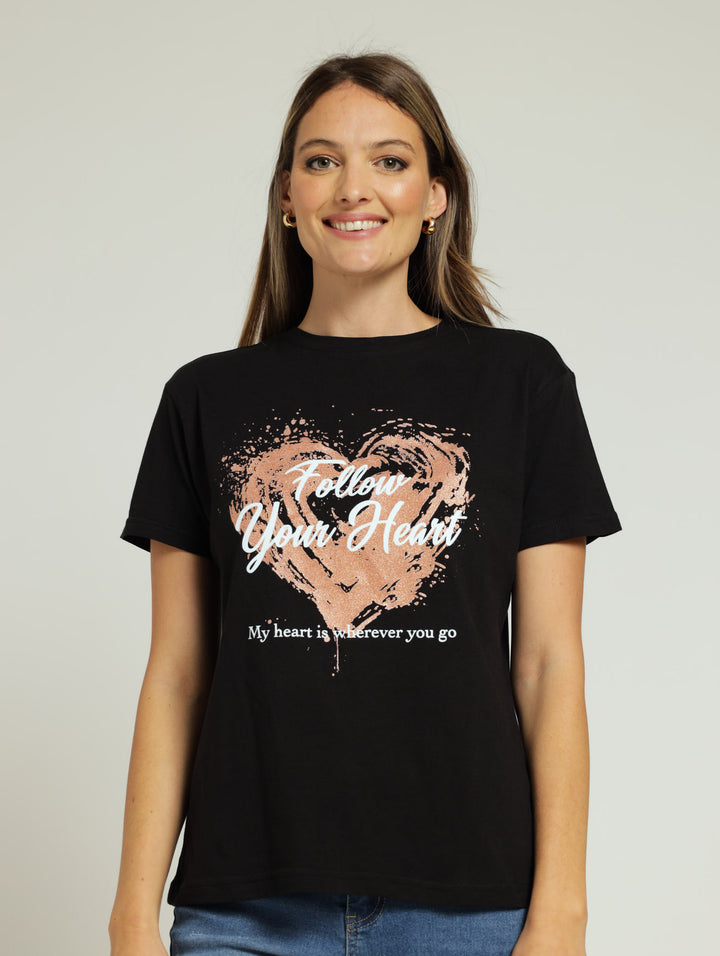 Heart Brushstroke Regular Tee - Black