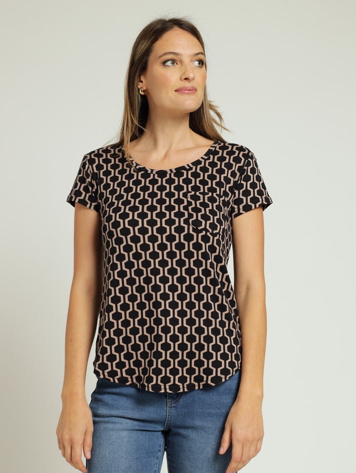 Honeycomb Geo Pocket Tee - Black/Fawn