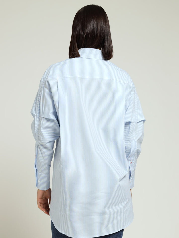 Long Sleeve Stripe Boyfriend Shirt - Sky