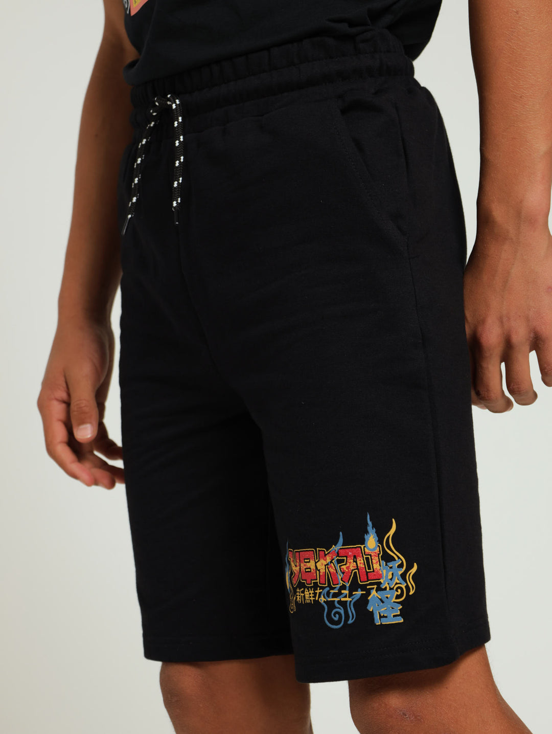 Boys Anime Printed Shorts - Black