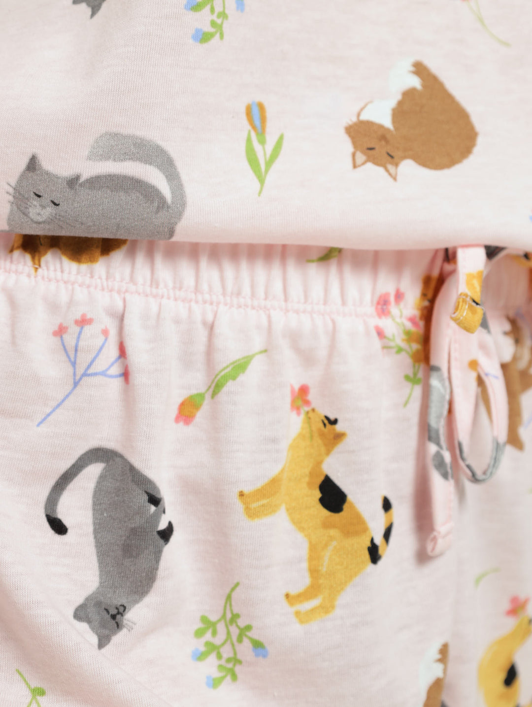 Cats Tee & Short Knit Pj Set - Light Pink