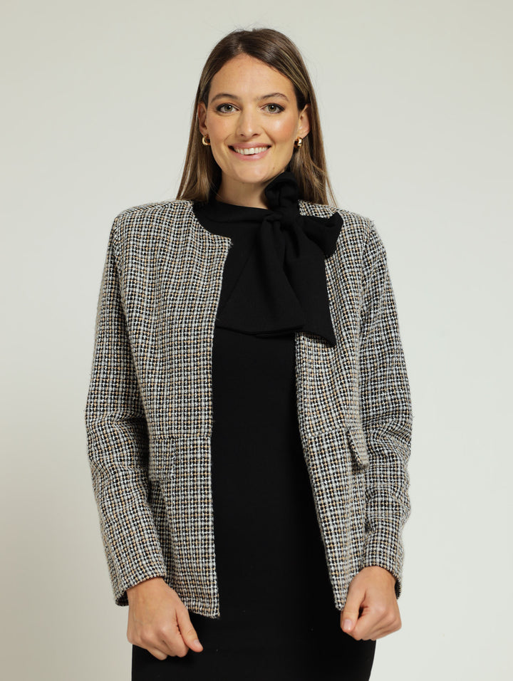 Tweed Collarless Jacket - Black